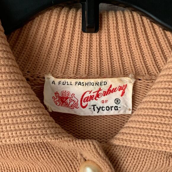 Vintage Canterbury of Tycora Tan Cardigan Sweater Button Up Long Sleeves - Picture 15 of 15